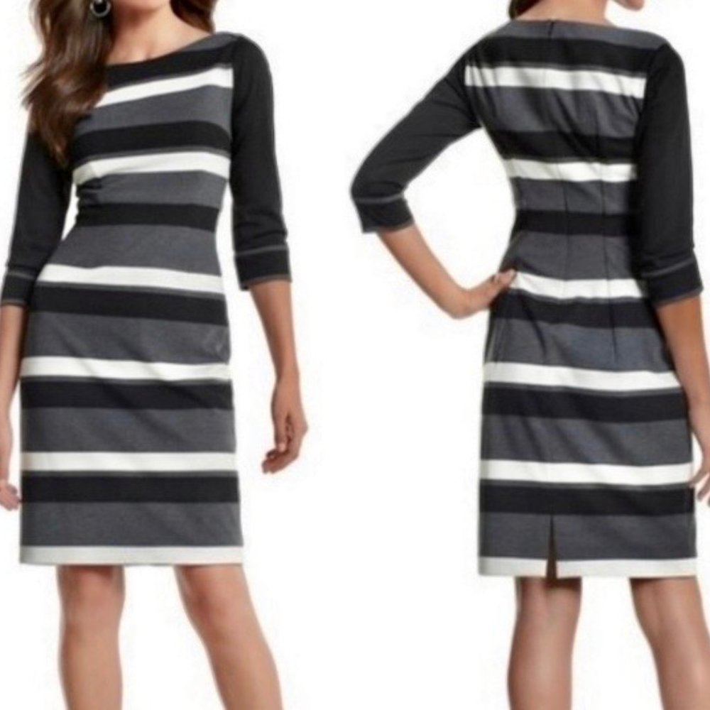 WHITE HOUSE BLACK MARKET Striped Black Gray Dress
